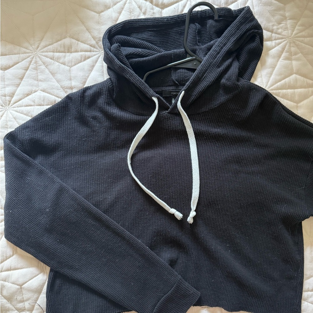 Forever 21 Charcoal Hoodie with Cream Drawstrings